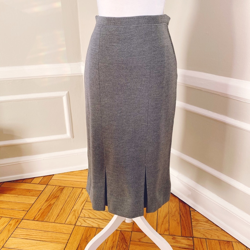 Vintage 1960s Wool Pencil Skirt, Gray Pleated